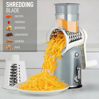 Zulay Kitchen Rotary Cheese Grater 5 Blade Cheese Shredder - Manual Hand Crank Cheese Grater With Reinforced Suction & 5 Interchangeable Drums - Easy to Use, Vegetable Chopper Round Mandoline Slicer - Colors A