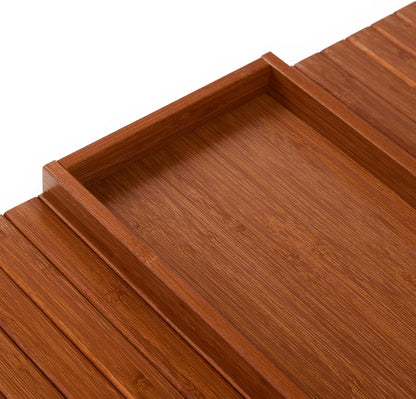 DETOR Couch Arm Tray with Spacious 12.4" x 5.4" Storage Box, Walnut Bamboo Finish, Enhanced Non-Slip Felt Bottom, Sturdy Bamboo Slats, Fits Armrests 6" and Wider