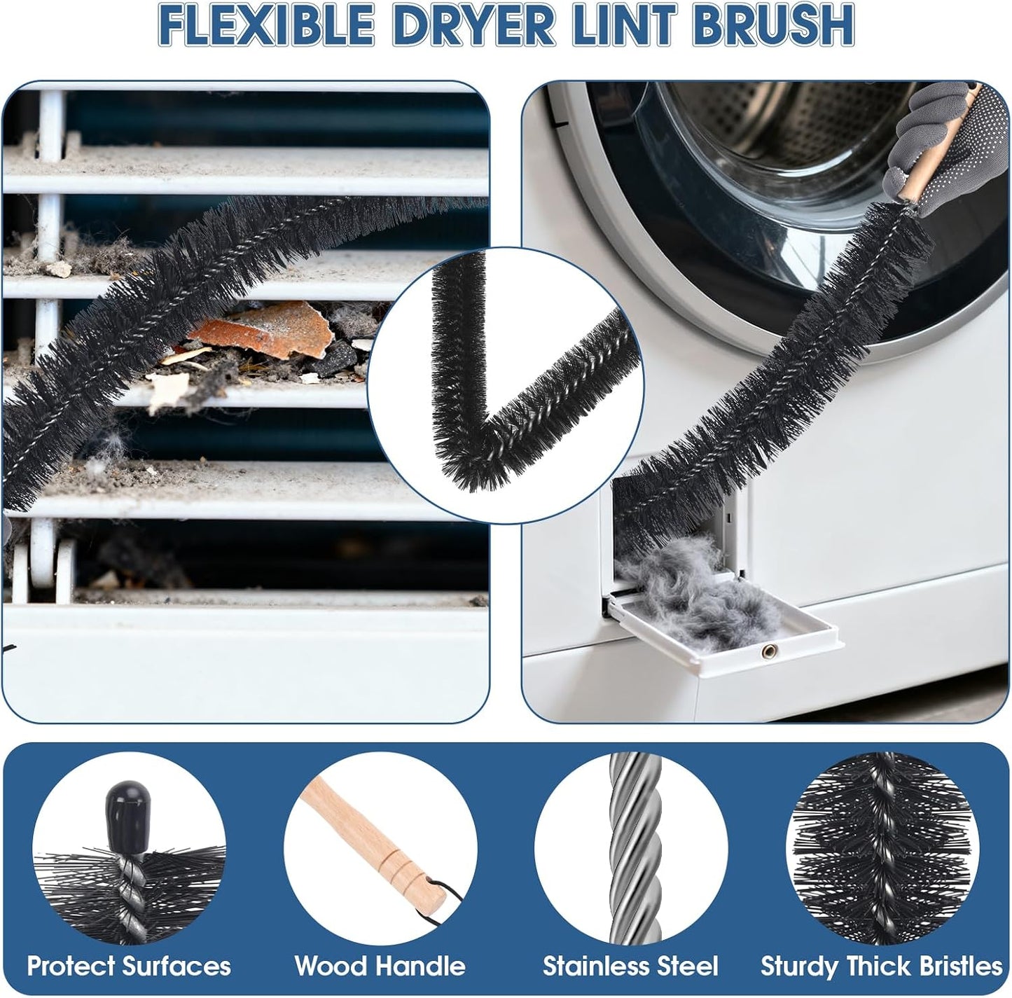 Universal Dryer Vent Cleaner Kit Compatible with Most Vacuum Cleaner Include Vacuum Hose Attachment Accessories Brush Lint Act Brush,Dryer Vent Vacuum Hose with Basic Protective Gloves