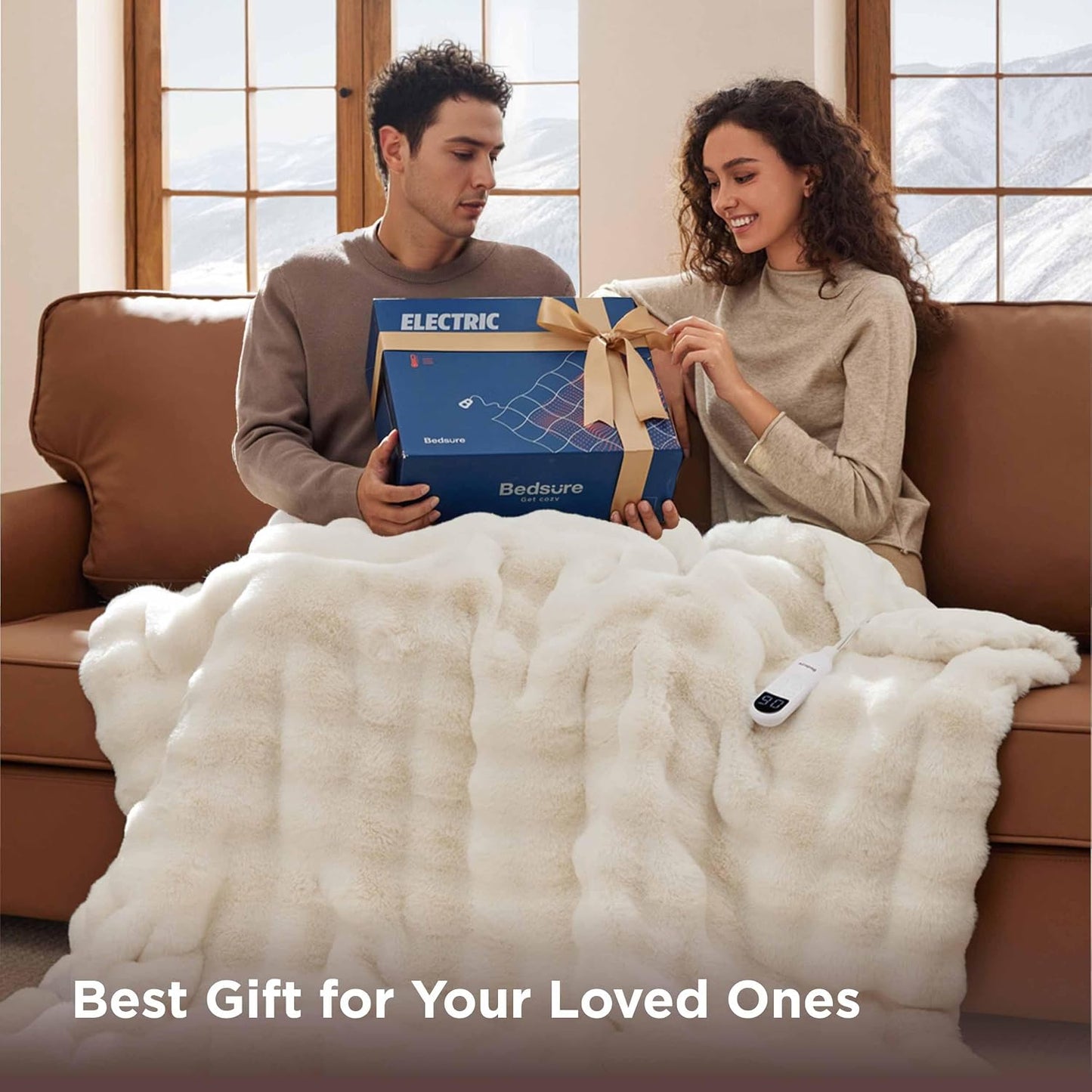 Bedsure Heated Blanket Electric Throw - Thick Striped Fast Heating Electric Blanket with Preheat Function, 6 Heat & 6 Timer (Up to 10H), 8H Auto Off, ETL Certified, Gifts for Women (50"x60", White)