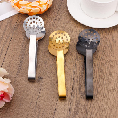 lasuroa 3pcs Tea Bag Squeezer Tongs, Stainless Steel Strainer Spoons Teabag Clips Tool Practical Strainer Tea Accessories (Black, Gold, Silver)