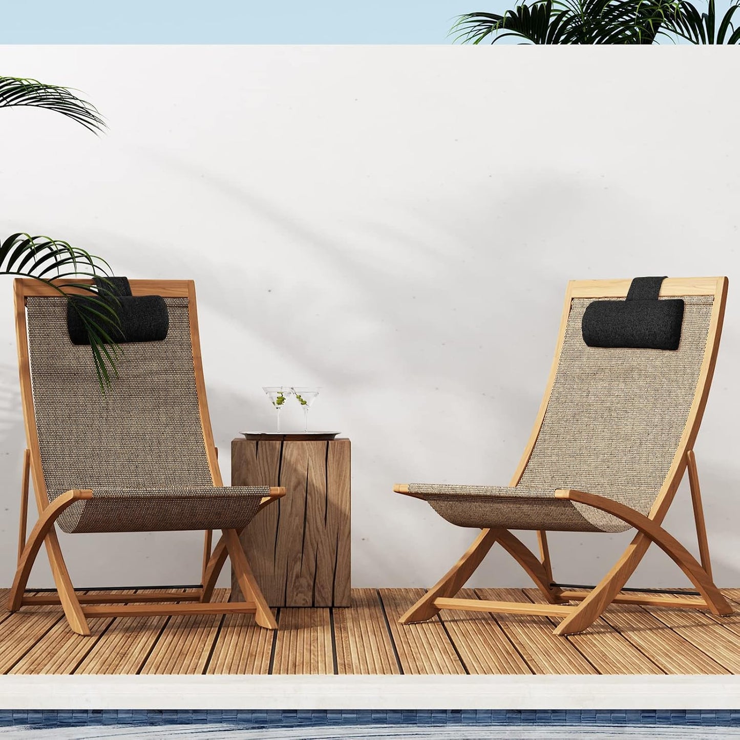 Marsui 2 Pcs Chaise Lounge Headrest Pillow Beach Chair Pillow for Adult Outdoor All Weather Patio Swim Pool Sunbathing Recliner Neck Rest Cushion Supplies with Non Slip Weighted Tail(Dark Grey)