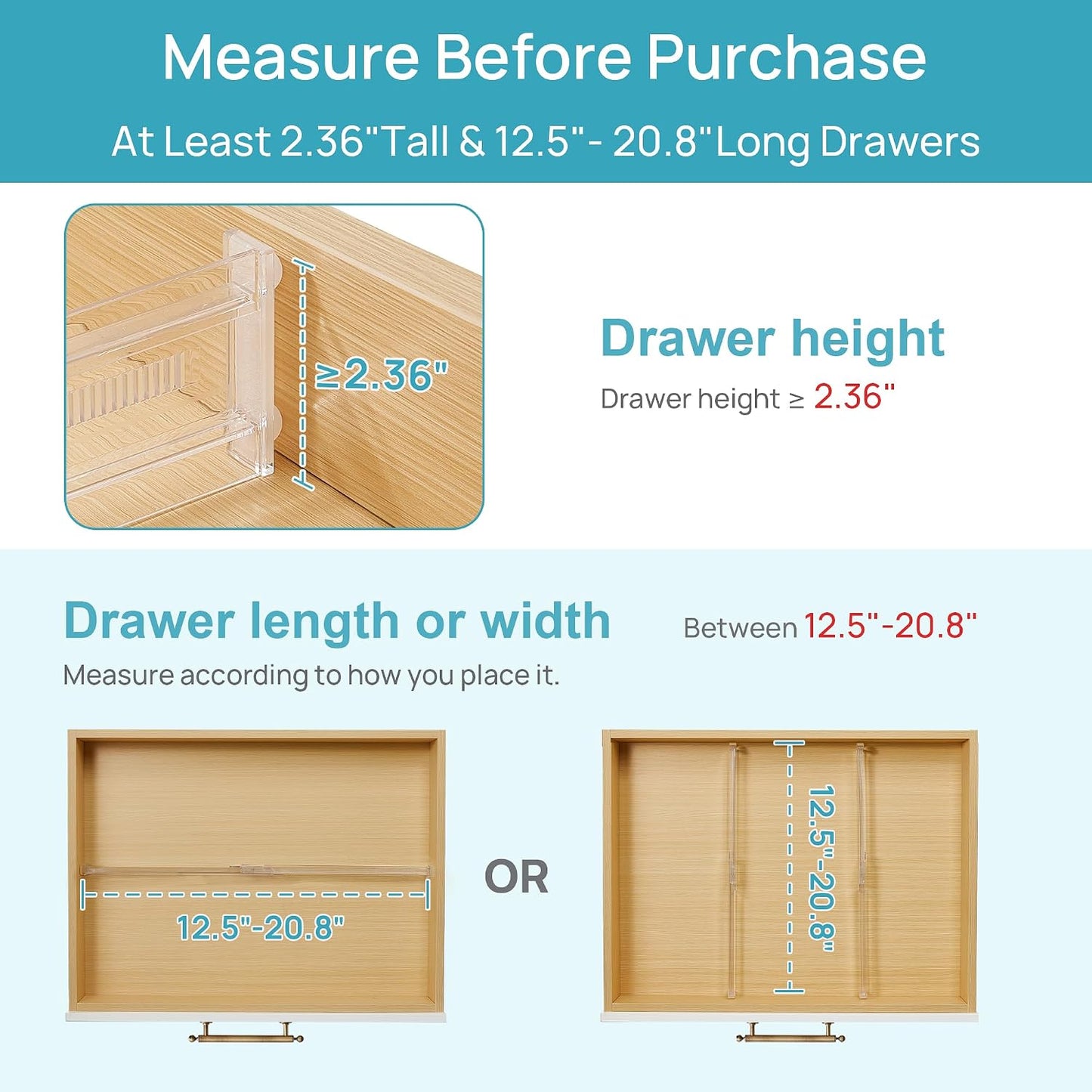 Vtopmart 12 Pack Drawer Dividers for Clothes, 4" High 10.2"-16.5" Adjustable Expandable Dresser Drawer Organizer, Clear Plastic Separators for Dresser, Baby Clothing, Underwear, Cosmetic, Toiletries | Expandable Dresser Drawer Organizer, Clear Plastic
