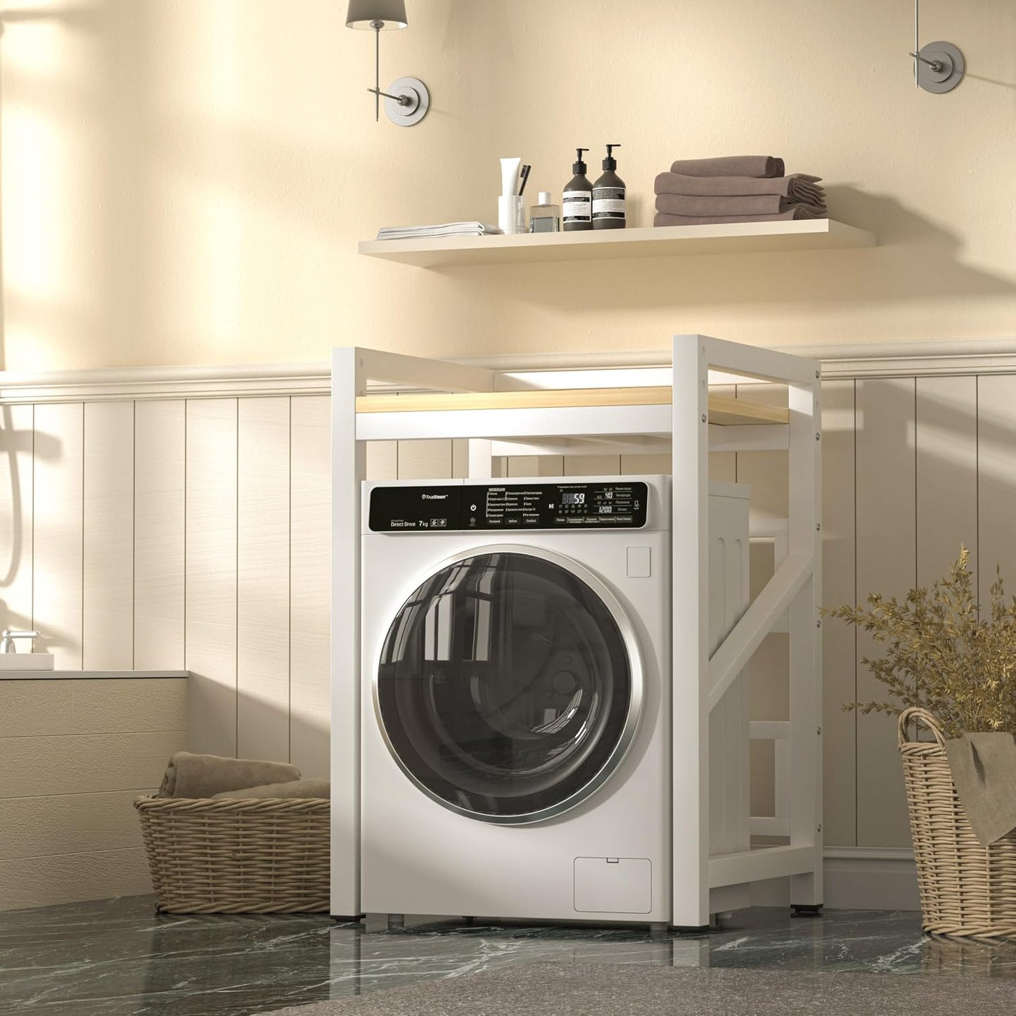 Over The Washer and Dryer Storage Shelf, Widen 29.5in & Height Adjustable | Space Saver Washer Dryer Stacking Rack Kit, 1.2mm Wall Thickness, 660lbs Capacity, for Laundry Room, Bathroom