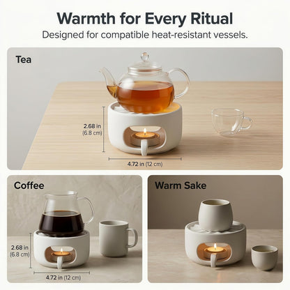 Ceramic Teapot Warmer with Removable Candle Spoon, Tea Pot Warmer Base | Deep matte black finish; 4.72 in low-profile base fits flat-bottom glass or ceramic teapots and uses a standard tealight.
