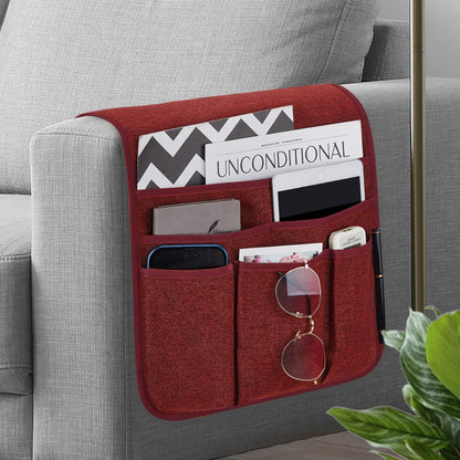 Teniux Remote Control Holder GRS Certified Armchair Caddy for Recliner Couch, Recycled Material Non-Slip Armrest Organizer with 5 Pockets for Magazine, Tablet, Phone, iPad (Dark Grey)