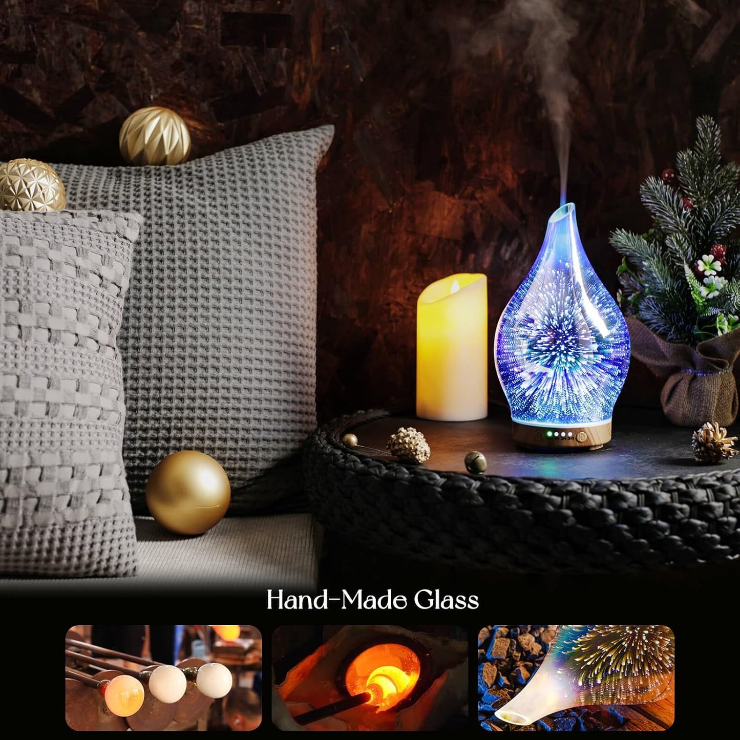 Porseme Oil Diffuser 3D Glass Aromatherapy Ultrasonic Humidifier, Air Refresh Auto Shut-Off, Timer Setting, BPA Free for Home Hotel Yoga Leisure SPA Gift 150ml Last 6H - Colors A