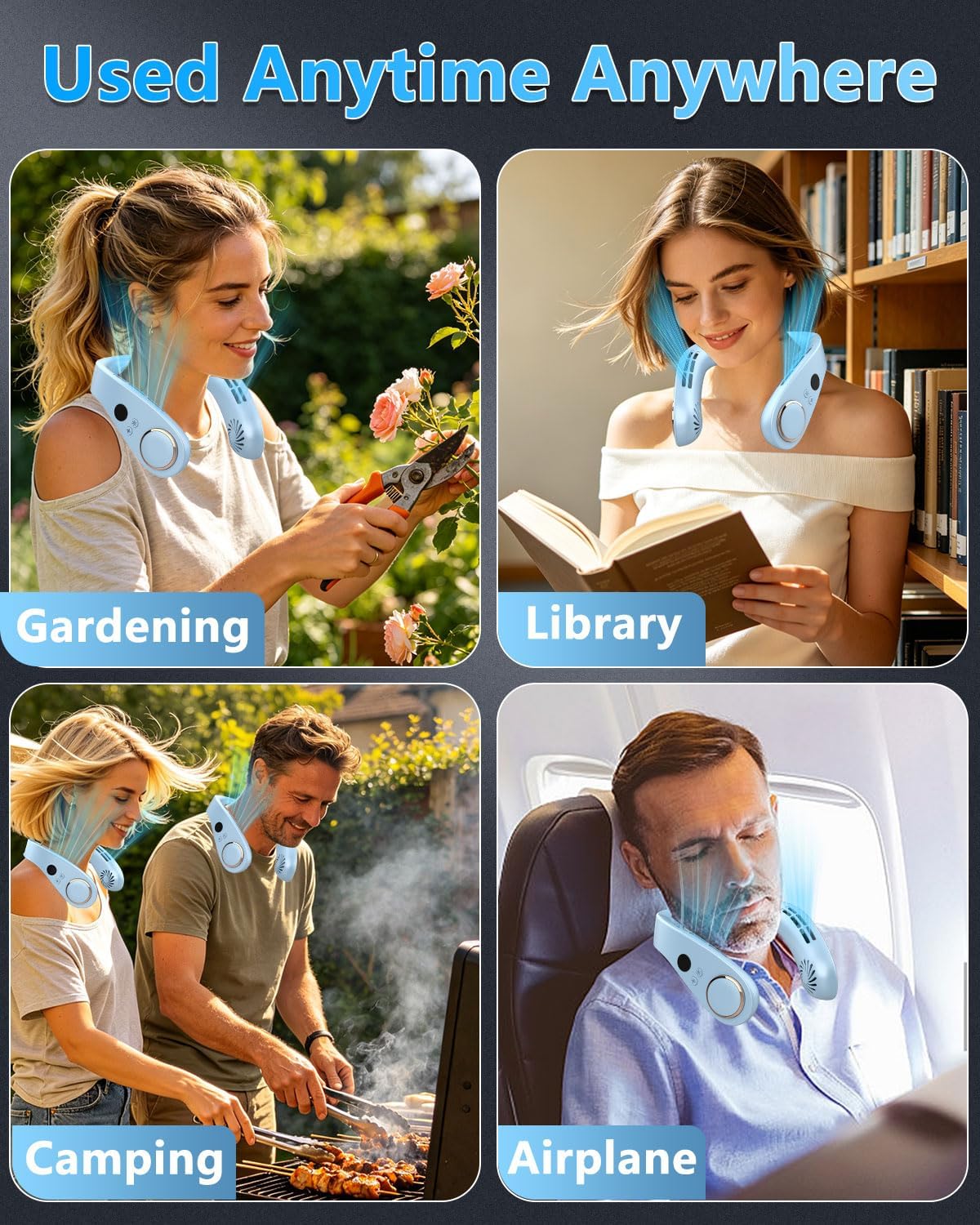 Neck Fan with Cooling Plate-24H Quiet Powerful Fans that Blow Cold Air-5 Speed&Power LED Display-USB 5500mAh Bladeless Wearable Personal AC Cooler for Women,Men,Kids,Travel,Outside,Indoor White