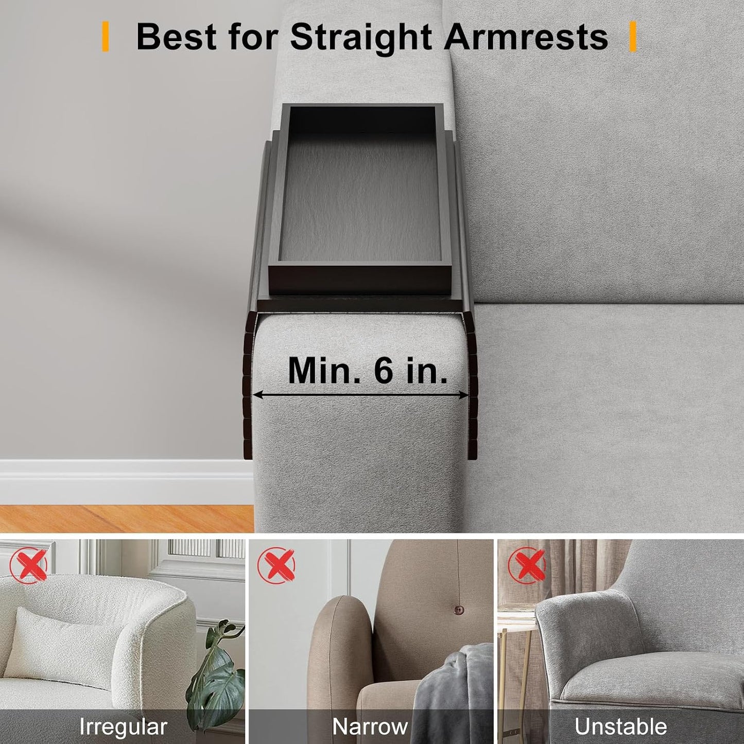 Bestjing Bamboo Sofa Armrest Tray - Couch Arm Tray with Detachable Couch Cup Holder - 2 in 1 Anti-Slip Foldable Sofa Armchair Caddy Table for Drinks Cellphone TV Remote Snacks