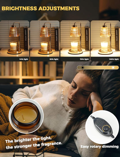Silver Gray Candle Warmer Lamp with 24h Cycle Timer, Dimmable Wax Warmer