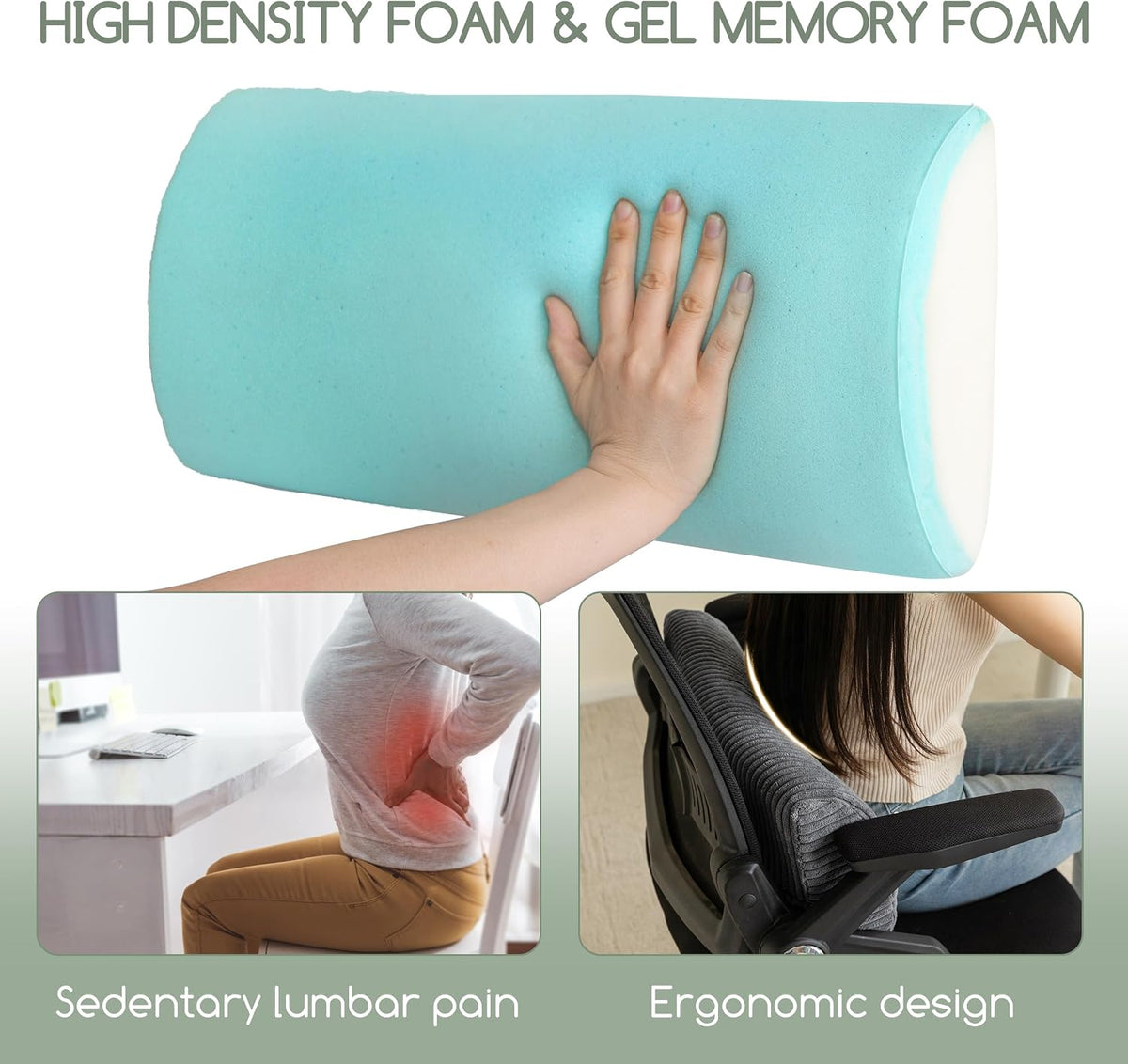 HIGOGOGO Lumbar Support Pillow for Recliner Chair/Accent Chair/Couch, Memory Foam Back Support Cushion for Elderly, Recliner Cushions for Back Rest, Pain Relief, Reading, Washable Cover, Brown