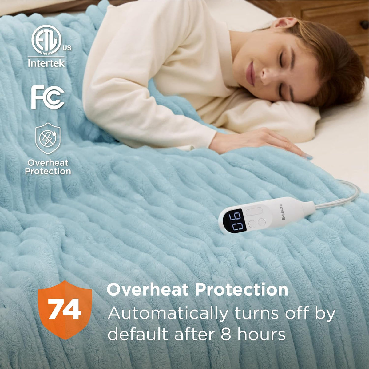 Bedsure Heated Blanket Electric Throw - Thick Striped Fast Heating Electric Blanket with Preheat Function, 6 Heat & 6 Timer (Up to 10H), 8H Auto Off, ETL Certified, Gifts for Women (50"x60", White)