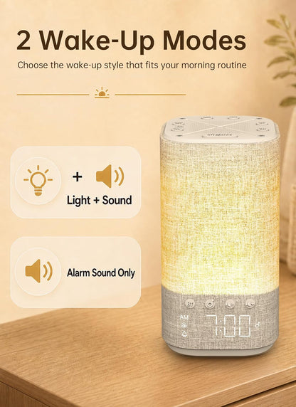 Sunrise Alarm Clock Sound Machine for Bedroom: Natural Wake Up Light | Dimmable Night Light Clock - Bluetooth Speaker - 25 Sleep Sounds - White Noise Machine for Baby Adults Kids