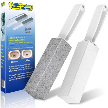 Laiyeoy Pumice Stone Toilet Bowl Cleaner, Hard Water Stain Remover | 2Pack, with Long Handle,Removes Rings,Rust/Lime,Safe for Porcelain, For Toilet Brush/BBQ Grills/Sink/Pool/Bathroom.