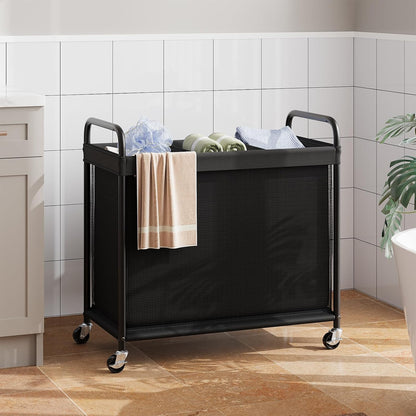 ELYKEN Laundry Hamper 2 Section, 100L Rolling Laundry Sorter with Wheels | Removable Washable Liner Bags, Sturdy Steel Frame and Metal Handle, Double Compartment Clothes Organizer for Laundry Sorting