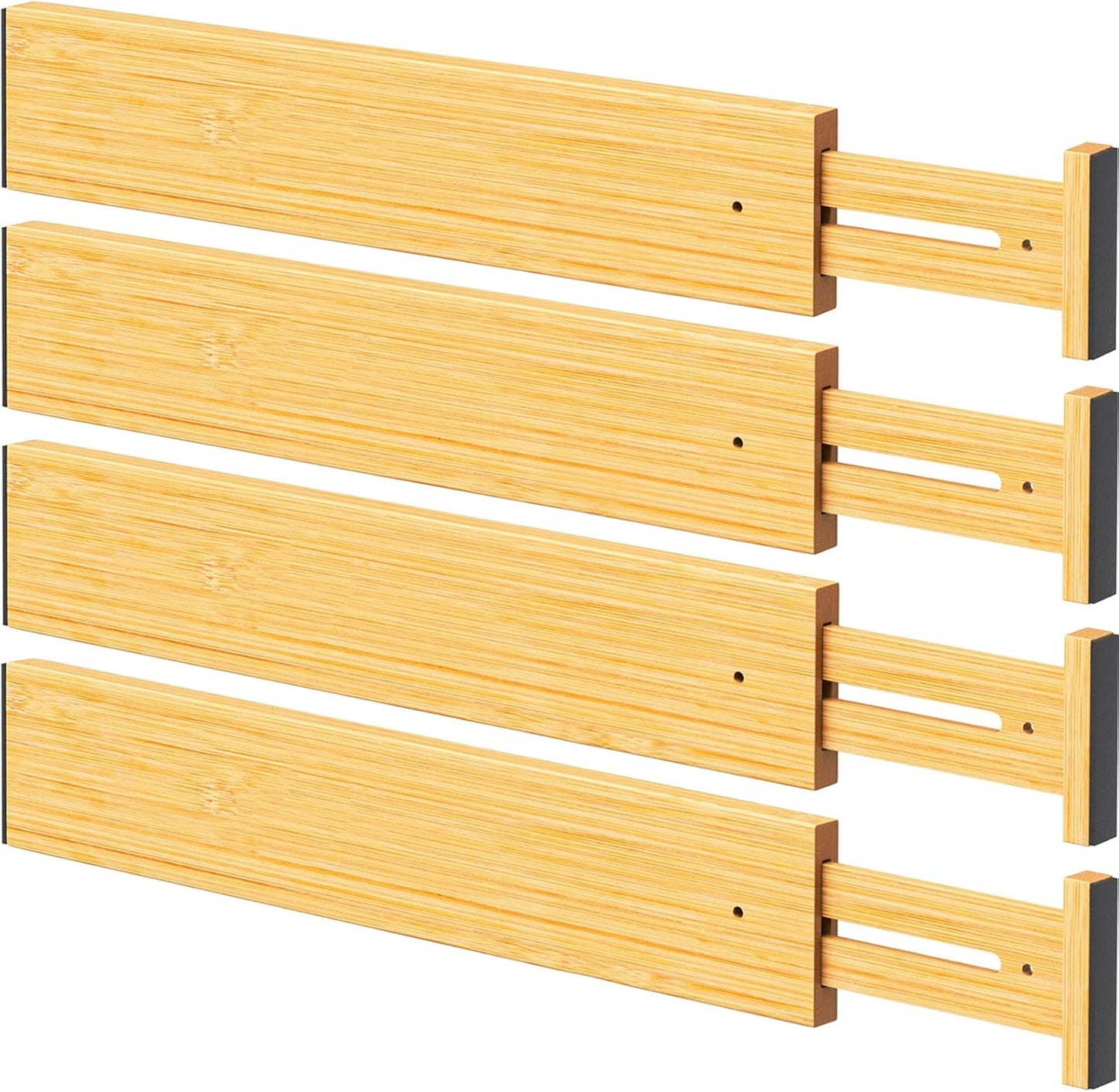 Bamboo Drawer Dividers Organizers, 2.56" High, 17"-21.8" Adjustable, 4 Pack | Expandable Separators, Great for Utensils, Kitchen, Bedroom, Dresser and Office Storage