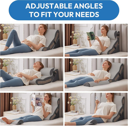 Ahpmeoa Wedge Pillow Set for After Surgery, Back Pillow for Bed Sitting up, 10-in-1 Foam Wedge Pillow for Acid Reflux & Back Pain Relief, Post Surgery Pillow for GERD & Snoring, White