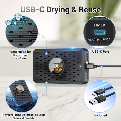 Auto Power-off USB C Rechargeable Dehumidifier Desiccant for Gun Safe | Small Reusable Electric Moisture Absorber for Storage Closet Cabinet Windowsill Bookcase & More Small Area