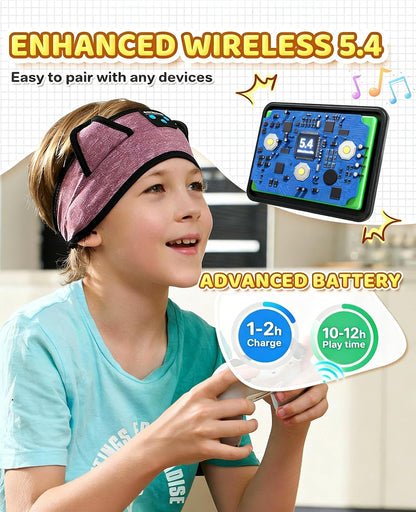 KIDSBAND Kids Bluetooth Headphones, Sleep Headband [Wireless & Wired Playback 2in1] Foldable Headphones for School/Travel/Tablet/Sleep