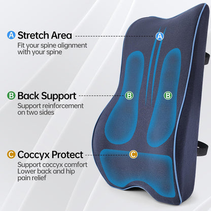 Soft Comfortable Memory Lumbar Support Pillow Back Cushion for Offic | Built-In Adjustable Straps Secure Reduce Back Soreness Pressure Distribution Breathable Premium Fabric Long-lasting Support