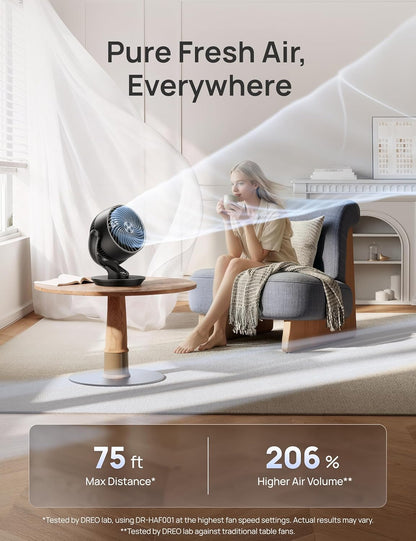 DREO Fan for Bedroom, 13-Inch Oscillating Table Air Circulator Fan for Whole Room, 120° Tilt Adjustment, 25dB Ultra-Quiet, 75ft Powerful Airflow, 4 Speeds Desk Fans with Remote for Home, Office