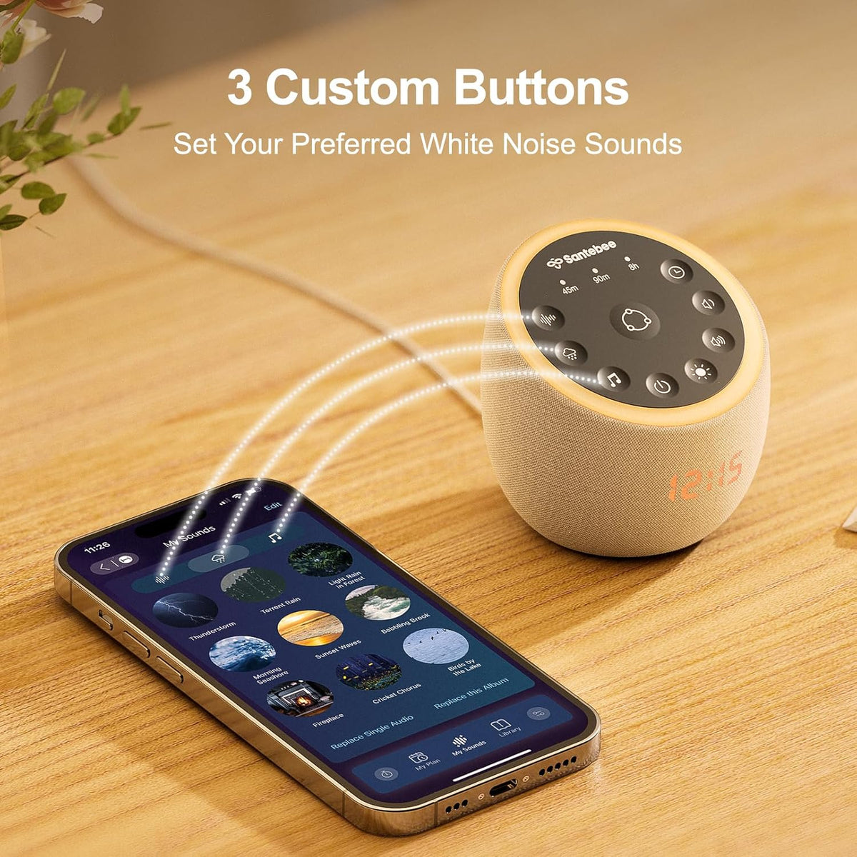 White Noise Sound Machine for Sleep Smart with 388 Sounds&3 Custom Buttons