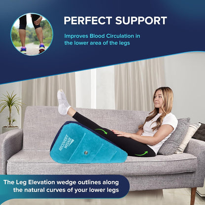 Leg Elevation Pillow by Recovery Wedge, Inflatable Wedge Pillow for Sleeping and Post-Surgical, Improve Circulation and Reduce Swelling, Speed Injury Recovery. (Large triangle)