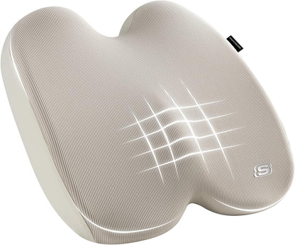 Skechers Seat Cushion, Ergonomic Memory Foam Cushion for Long Sitting Hours on Office & Home Chair, Car Seat Cushion for Sciatica, Coccyx Cushion,Brown