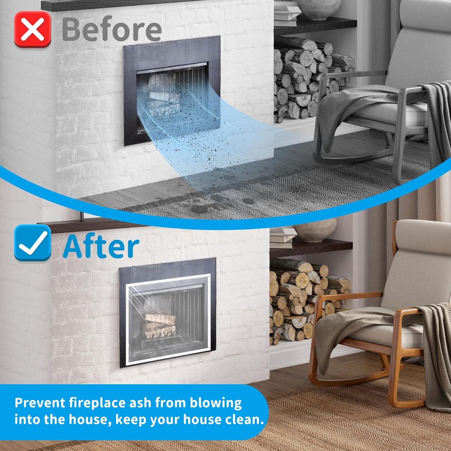 Air Jade Fireplace Cover, Insulation Fireplace Draft Stopper Fits up to 39"×78", Clear, Tear Resistant Plastic Fire place Draft Cover, Keeps Drafts Out & Stops Heat Loss