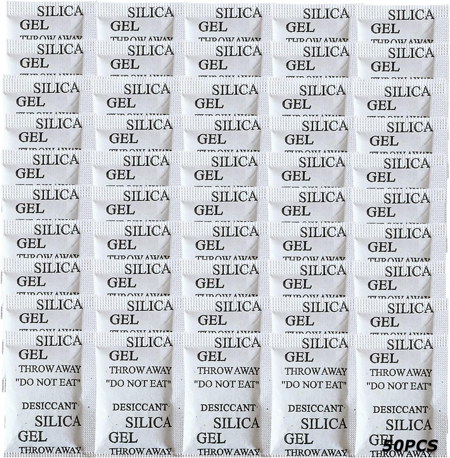 50PCS 5Gram Silica Gel Packets, Premium Moisture Absorbers, Desiccant Packs | Rechargeable Silica Packets for Storage Clothes, Shoes, Electronics, 3D Filament, Safes, Humidity Packs Dehumidifier Bags