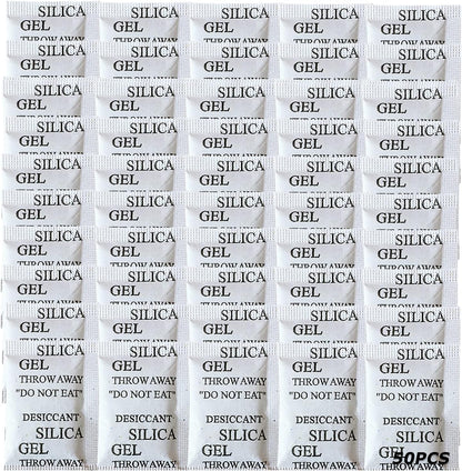 50PCS 5Gram Silica Gel Packets, Premium Moisture Absorbers, Desiccant Packs | Rechargeable Silica Packets for Storage Clothes, Shoes, Electronics, 3D Filament, Safes, Humidity Packs Dehumidifier Bags