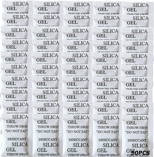 50PCS 5Gram Silica Gel Packets, Premium Moisture Absorbers, Desiccant Packs | Rechargeable Silica Packets for Storage Clothes, Shoes, Electronics, 3D Filament, Safes, Humidity Packs Dehumidifier Bags
