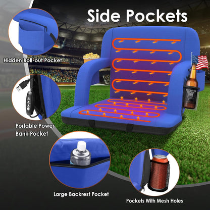 HOPERAN 21" Heated Stadium Seats for Bleachers with Back Support, Black 2PC | Seat & Back Heat Wired Control, 3 Heat Levels (NO Battery), Soft Cushion, 6 Recline, Anti-Slip, Side Pockets, Backpack Straps