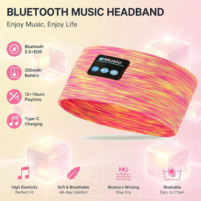 Sleep Bluetooth Headphones, Sleep Headphones Headband Wireless for Sleeping Side Sleeper, Wireless Sleep Earphones for Workout Sports Yoga Running Travel(Pinkish Yellow)