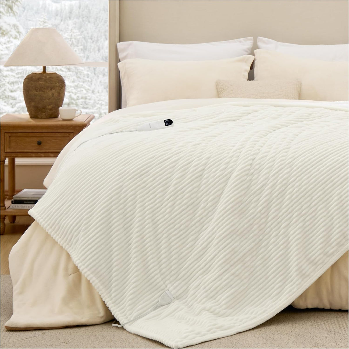 Bedsure GentleSoft Heated Blanket Throw - Soft Ribbed Flannel Electric Blanket, Gifts for Grandma (50x60 inches, Grey)