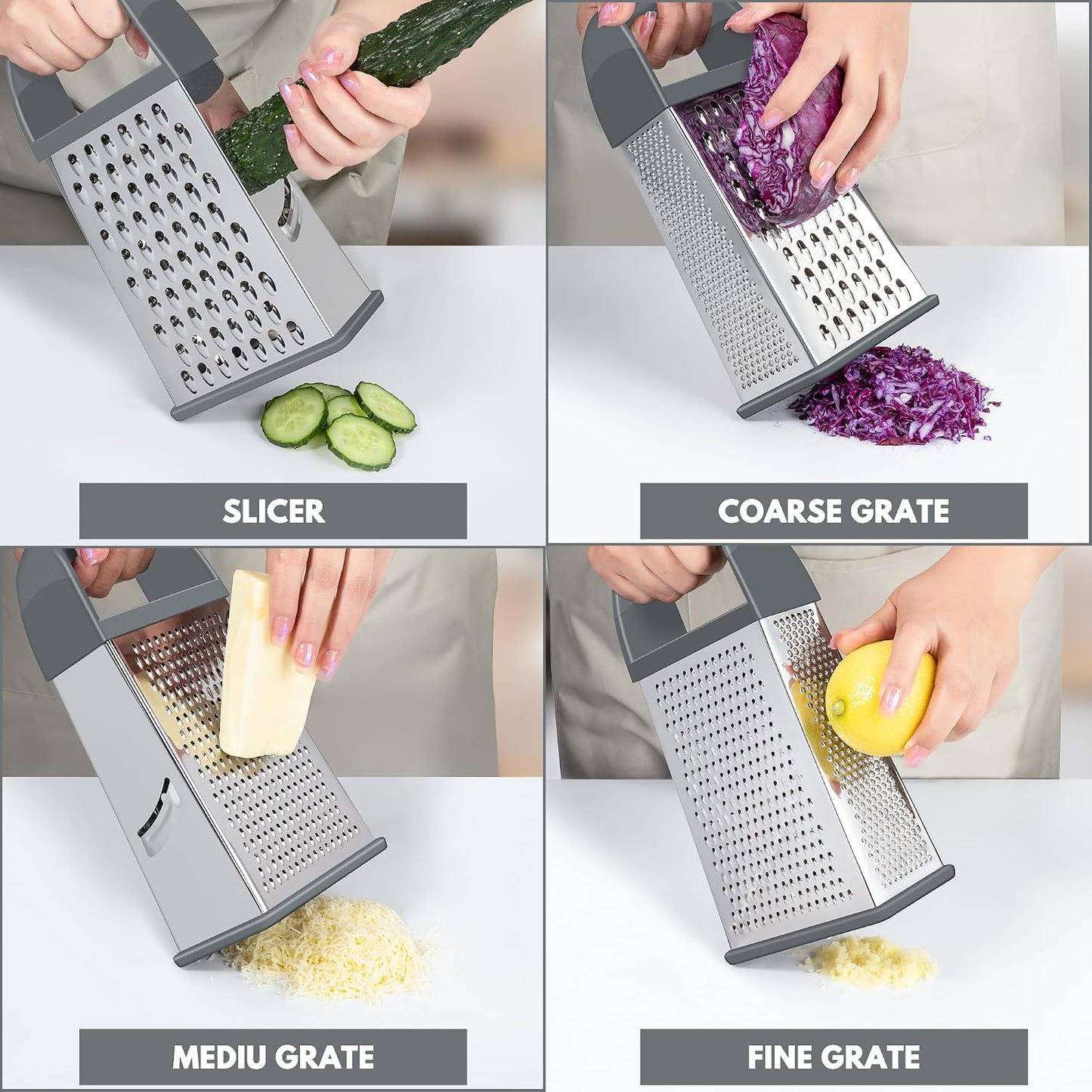 Urbanstrive Cheese Grater With Container Box Grater Stainless Steel Graters for Kitchen Cheese Shredder Parmesan Shredder Kitchen Gadgets Kitchen Tools Kitchen Gifts for Chef Dishwasher Safe Zester