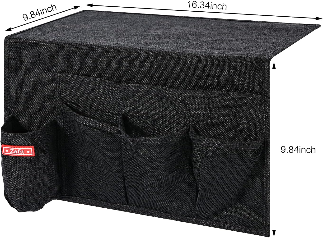 Zafit Linen 4 Pockets Bedside Caddy, Bedside Storage Organizer for Magazine, Remotes, Phone (Beige, Classic 4 Pockets)