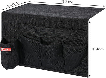 Zafit Linen 4 Pockets Bedside Caddy, Bedside Storage Organizer for Magazine, Remotes, Phone (Beige, Classic 4 Pockets)