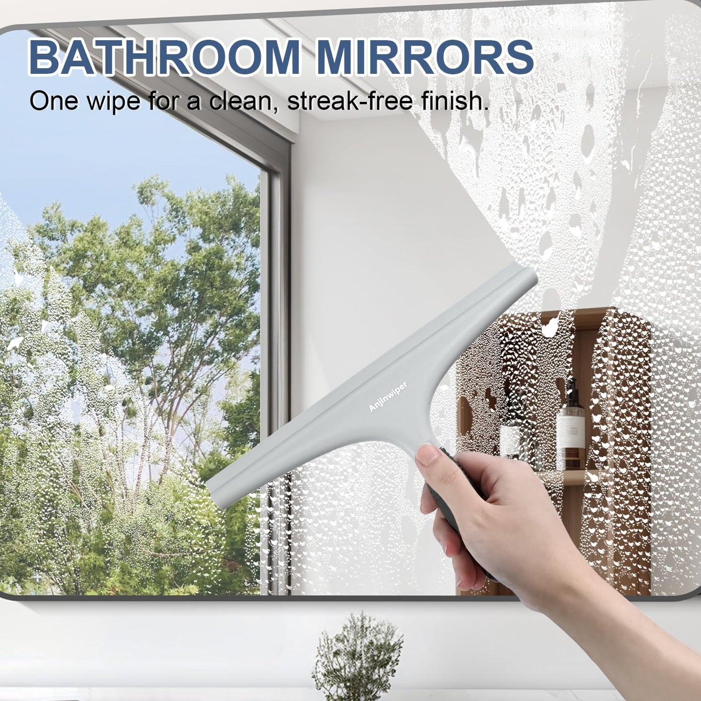 Shower Squeegee for Glass Doors, 10 Inch Bathroom Squeegee for Shower Glass | Streak Free No Squeak, Anti-Rust, All Purpose Glass Squeegee with Hook, Tile Walls, Mirror, Window, Car, Water & Soap Removal