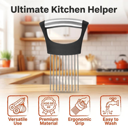 Stainless Steel Vegetable Slicer Holder for Onion Tomato and Avocado | Rust-Resistant Stainless Steel, Non-Slip Grip, Dishwasher Safe, for Even Slicing of Onions, Tomatoes, Avocados, and Eggs.