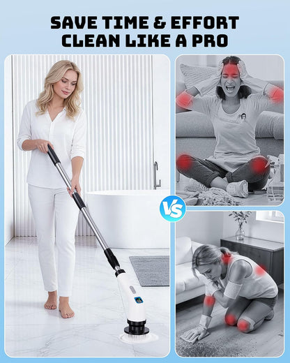 Electric Spin Scrubber for Bathroom | Shower Cleaner Brush with Long Handle | Dual Speed Cordless Power Scrubber with 7 Brushes Heads | IPX7 Waterproof Scrub Brush for Bath Tub Tile Grout Glass Tool