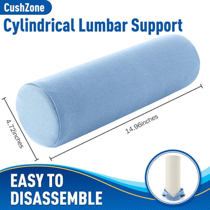 CushZone Lumbar Roll Support Pillow, Memory Foam Back Cushion, Black | Helps Relieve Back Pain & Supports Posture,Adjustable Strap Fits Office,Car & Gaming Chairs,Washable Cover