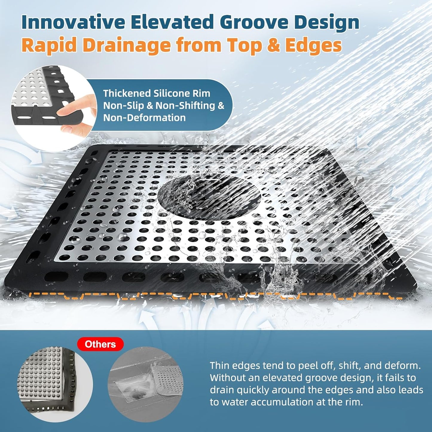Hibbent Upgraded Shower Drain Hair Catcher for Bathroom Floor 4" Drain, Anti-Clogging Shower Drain Cover, Stainless Steel & Silicone Drain Strainer with Handle, Shower Drain Protector, Grey