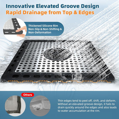 Hibbent Upgraded Shower Drain Hair Catcher for Bathroom Floor 4" Drain, Anti-Clogging Shower Drain Cover, Stainless Steel & Silicone Drain Strainer with Handle, Shower Drain Protector, Grey