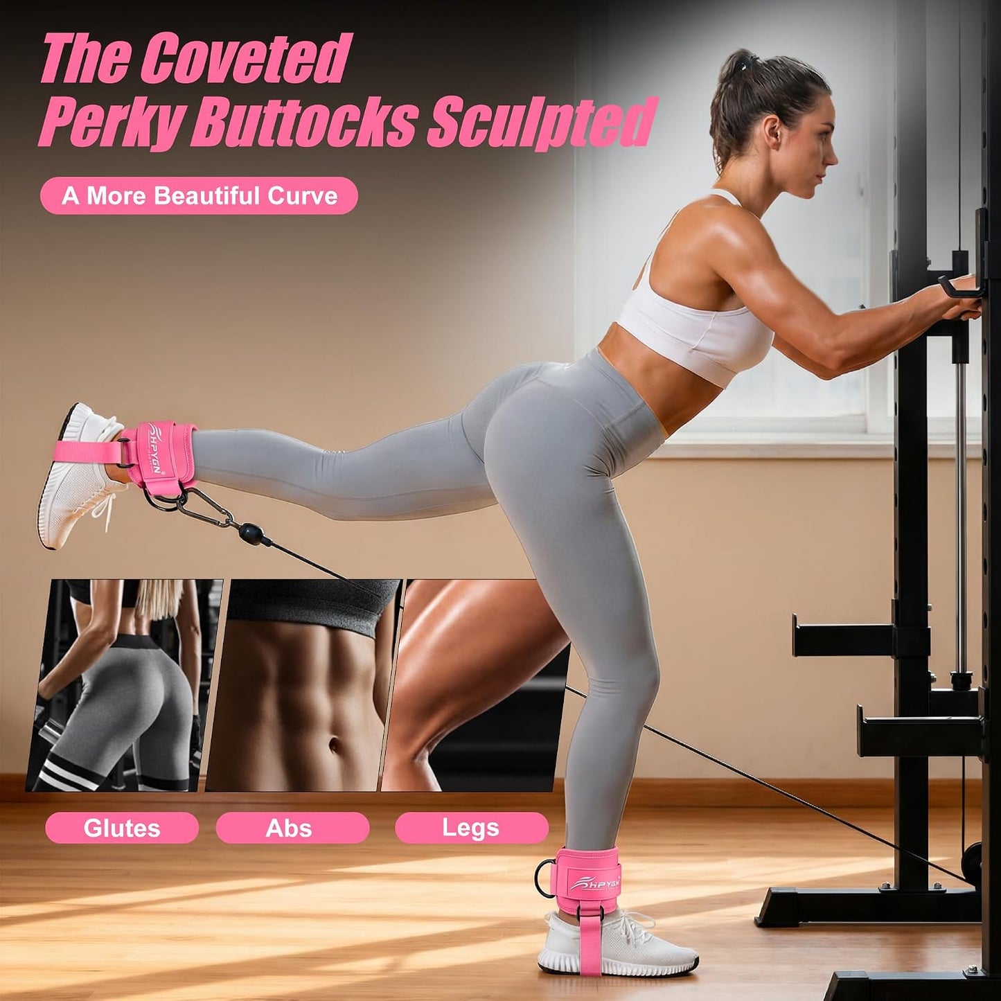 HPYGN Ankle Strap for Cable Machine, Padded Ankle Straps for Cable Machine Kickbacks, Glute Workouts, Leg Extensions, Curls, Booty Hip Abductors Exercise, Adjustable Comfort Ankle Cuff for Gym