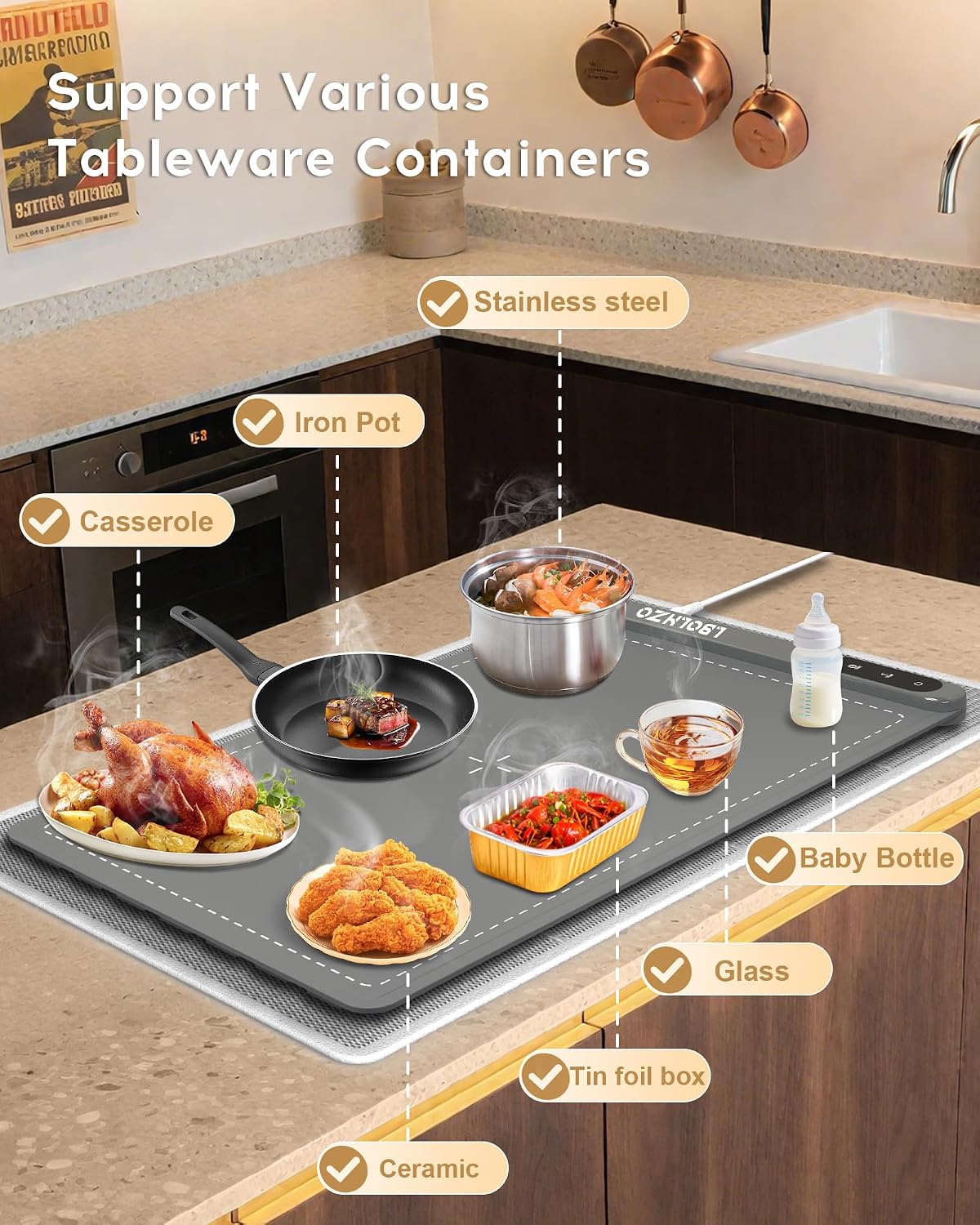Warming Mat For Food Extra Large 36"x16" 580W Food Warming Mat With Heat Resistant Pad,Chafing Dishes for Buffet 6 Temp 6 Hour,Roll Up Food Warmers for Parties Buffet for Catering Gatherings