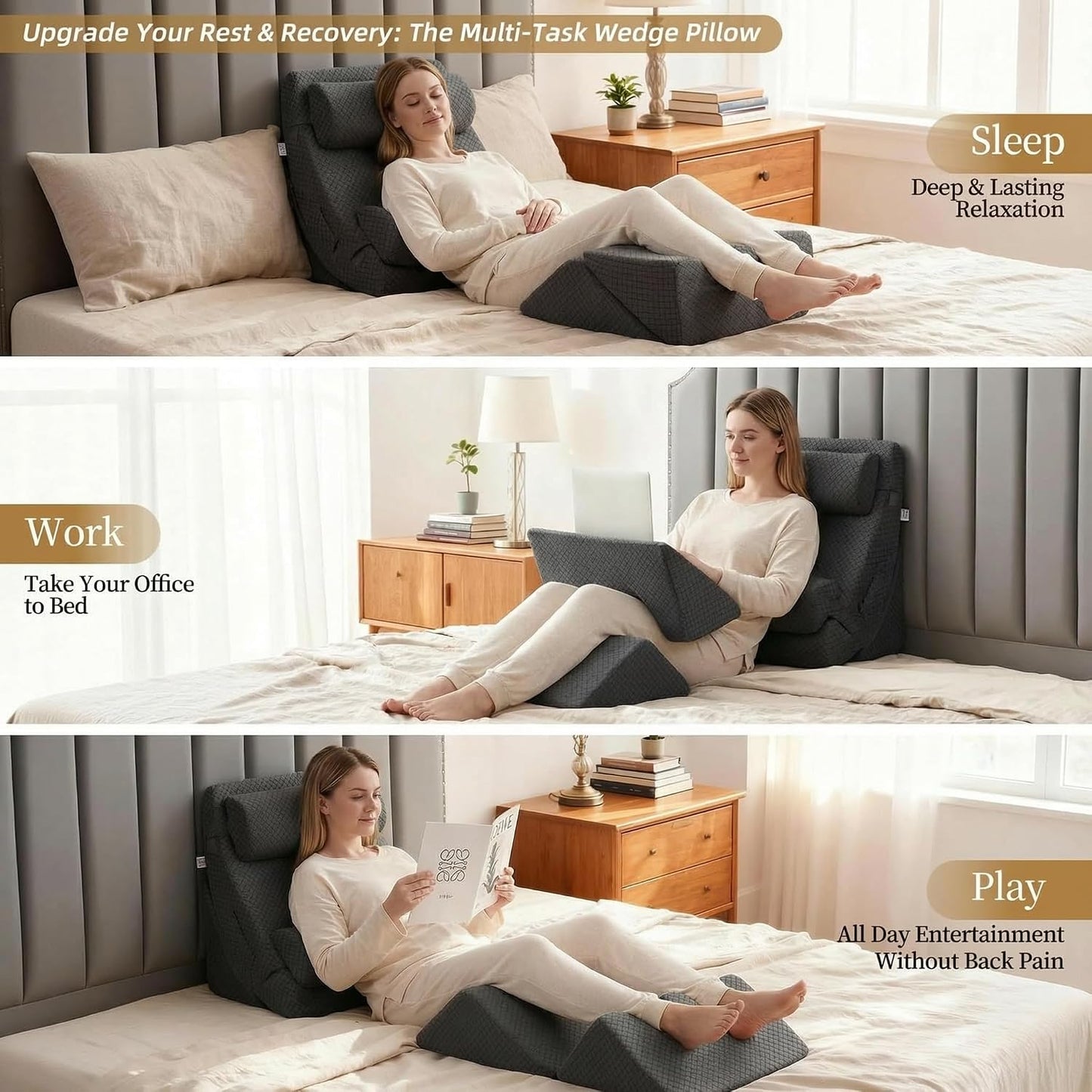 Axelrod Orthopedic Bed Wedge Pillow Set, Post Surgery Foam for Back, Neck and Leg Pain Relief Comfortable & Adjustable Ortho Pillows- Anti Snoring, Heartburn, Acid Reflux & GERD Sleeping Navy