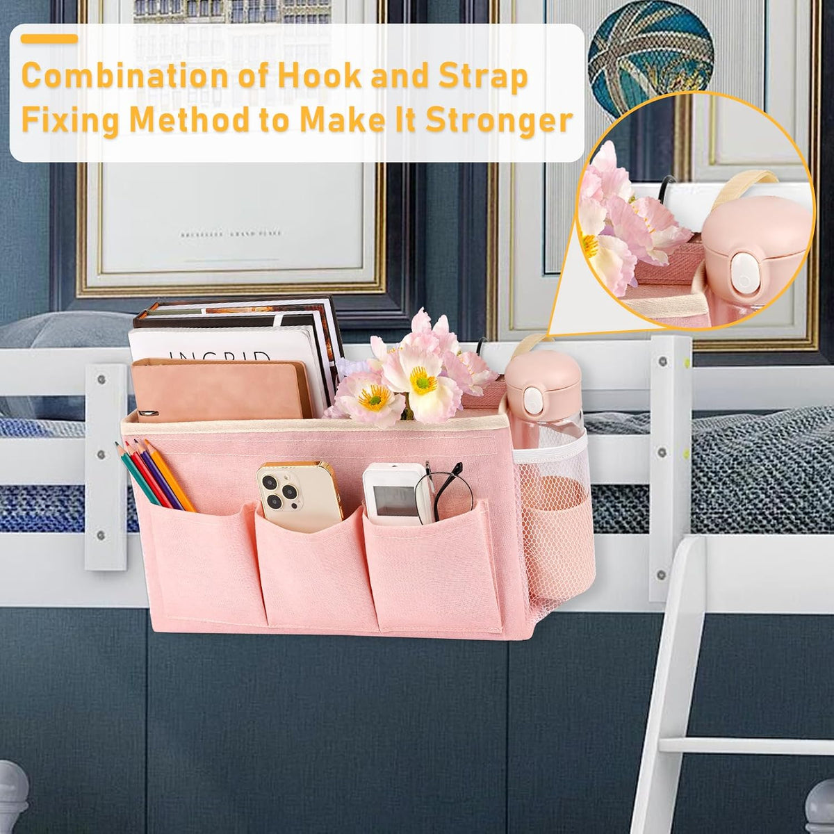 Lilithye Bedside Caddy, Bedside Storage Bag Hanging Organizer for Bunk Bed