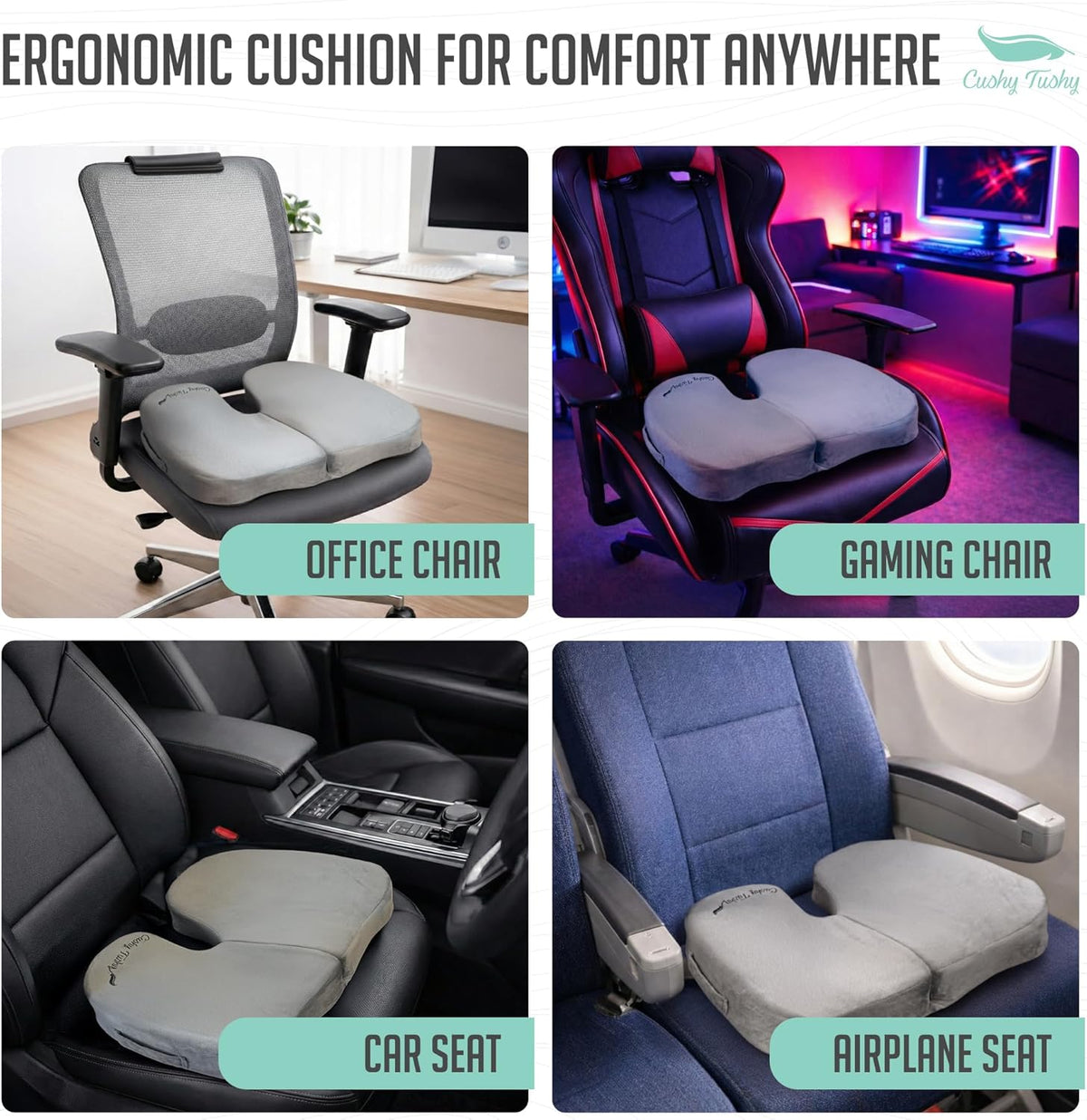 Cushy Tushy Premium Foldable Travel Seat Cushion - for Relief of Lower Back, Sciatic, Butt and Tailbone Pain - for Home & Office Use, Perfect for Travel or Driving - Coccyx Seat Cushion