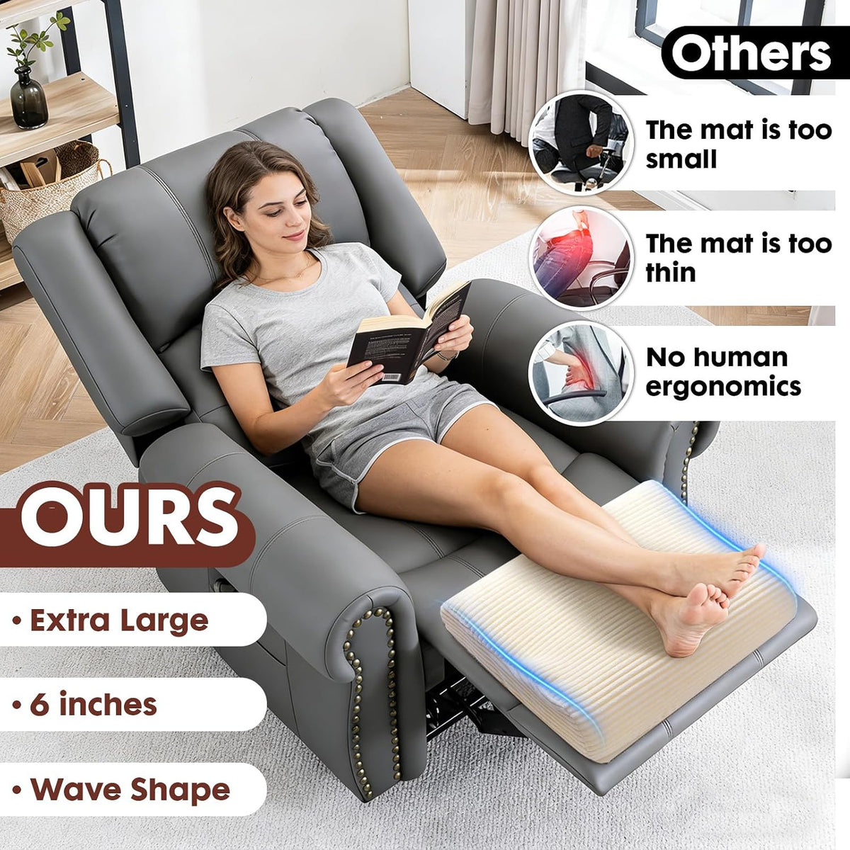 B Shape Corduroy Recliner Foot Pillow, Foam Extra Large Foot Rest Cushion with Adjustable Straps, Suitable for Bed Chair Sofa Headrest Back Lumbar Leg Support Pillow (Light Brown)